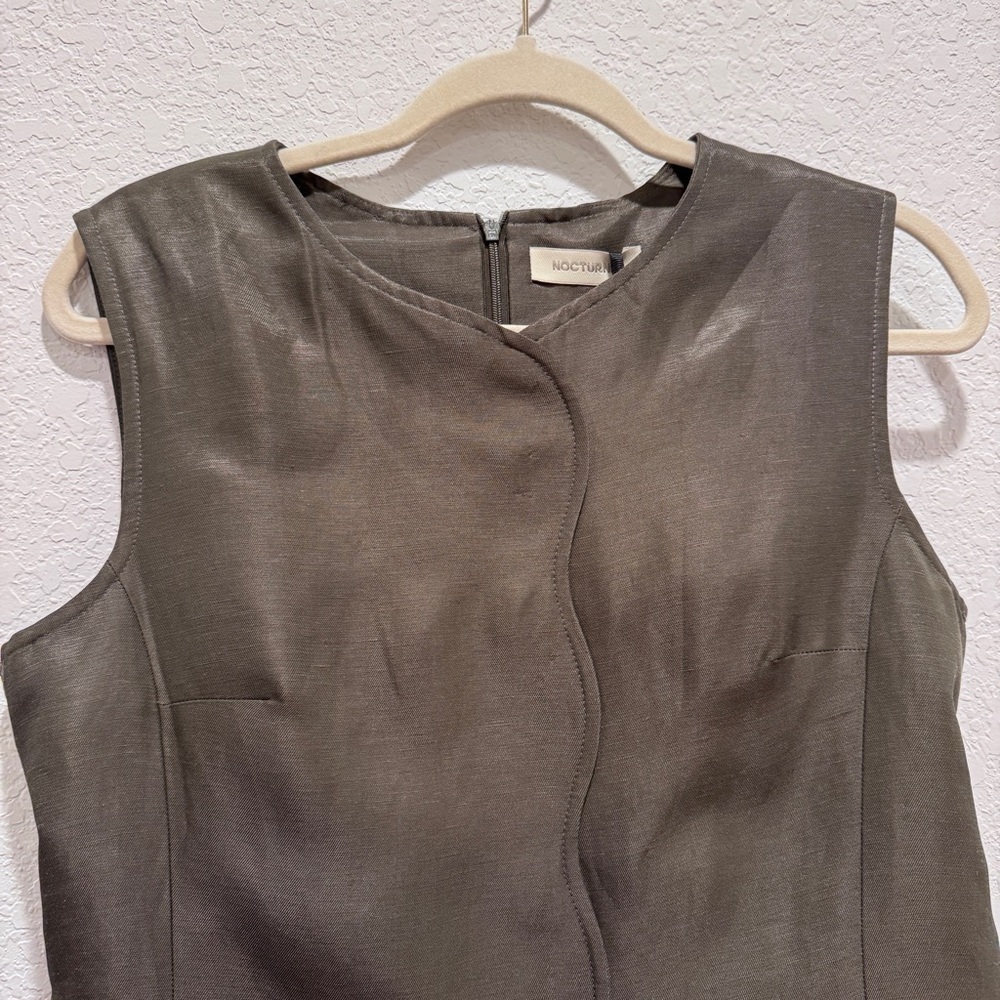NWT Nocturne Seashell Linen Mini Dress Villa Cocktail Preppy Khaki Green Sz 38/8 - Picture 6 of 16
